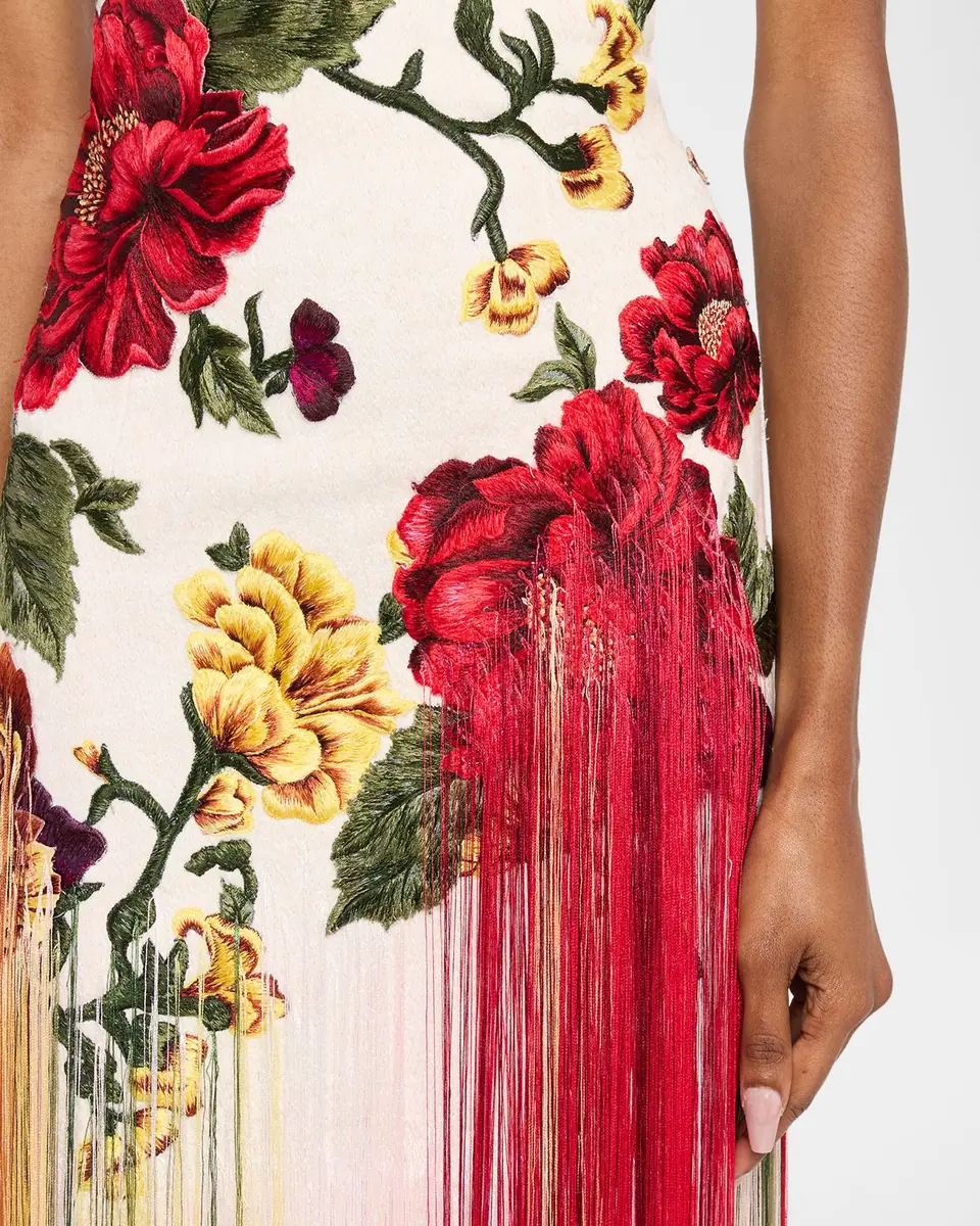 Oscar de la Renta Halter Neck Embroidered Tulle Gown | Thumbnail 5