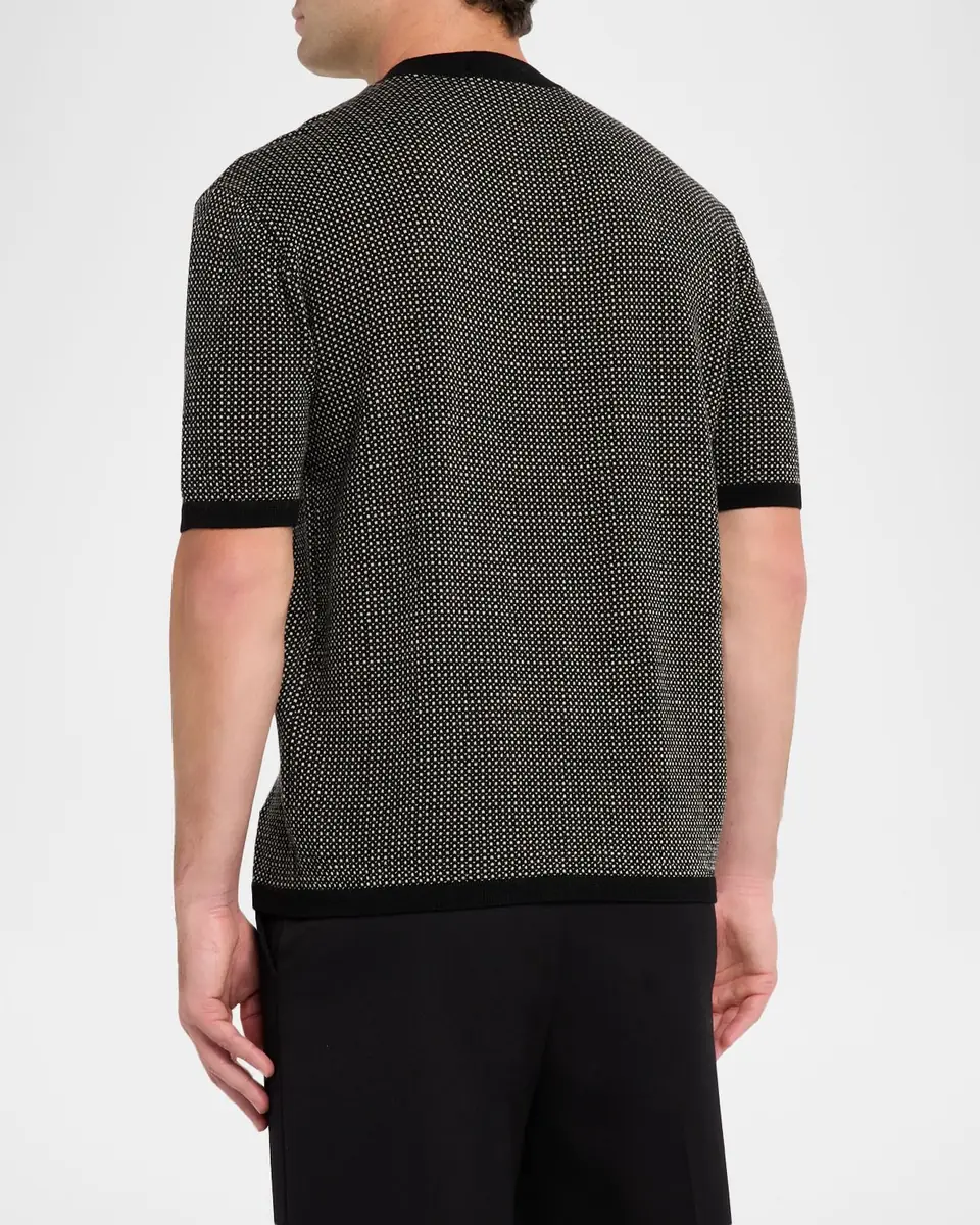 Emporio Armani Men's Micro-Dot Knit Short-Sleeve Crewneck Sweater | Thumbnail 2 Emporio Armani Men's Micro-Dot Knit Short-Sleeve Crewneck Sweater | Thumbnail 2