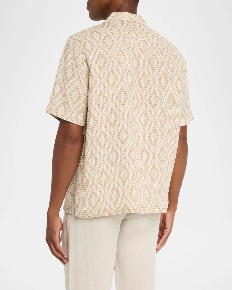 Frescobol Carioca Men's Roberto Linen Angra Raffia-Print Camp Shirt | Thumbnail 2 Frescobol Carioca Men's Roberto Linen Angra Raffia-Print Camp Shirt | Thumbnail 2
