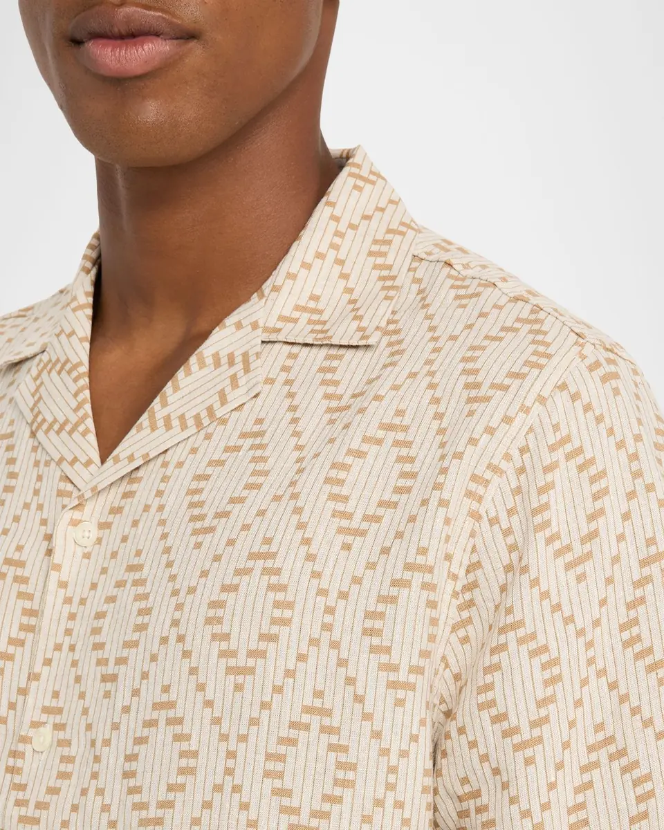 Frescobol Carioca Men's Roberto Linen Angra Raffia-Print Camp Shirt | Thumbnail 4 Frescobol Carioca Men's Roberto Linen Angra Raffia-Print Camp Shirt | Thumbnail 4