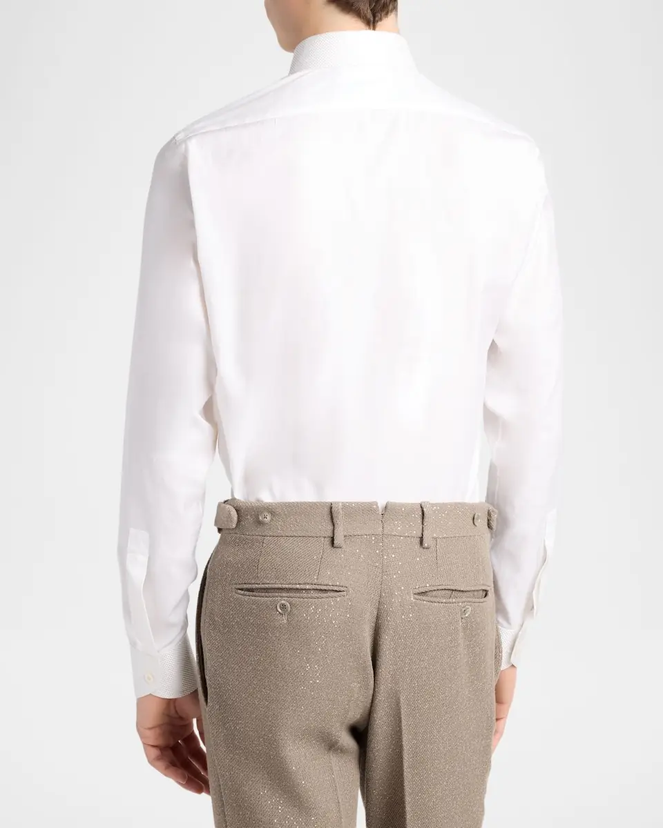 TOM FORD Men's Cotton and Silk Jacquard-Trim Dress Shirt | Thumbnail 3 TOM FORD Men's Cotton and Silk Jacquard-Trim Dress Shirt | Thumbnail 3