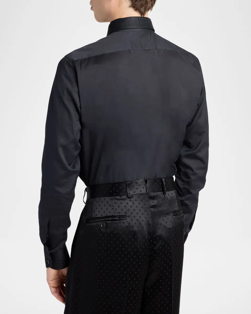 TOM FORD Men's Cotton and Silk Jacquard-Trim Dress Shirt | Thumbnail 7 TOM FORD Men's Cotton and Silk Jacquard-Trim Dress Shirt | Thumbnail 7