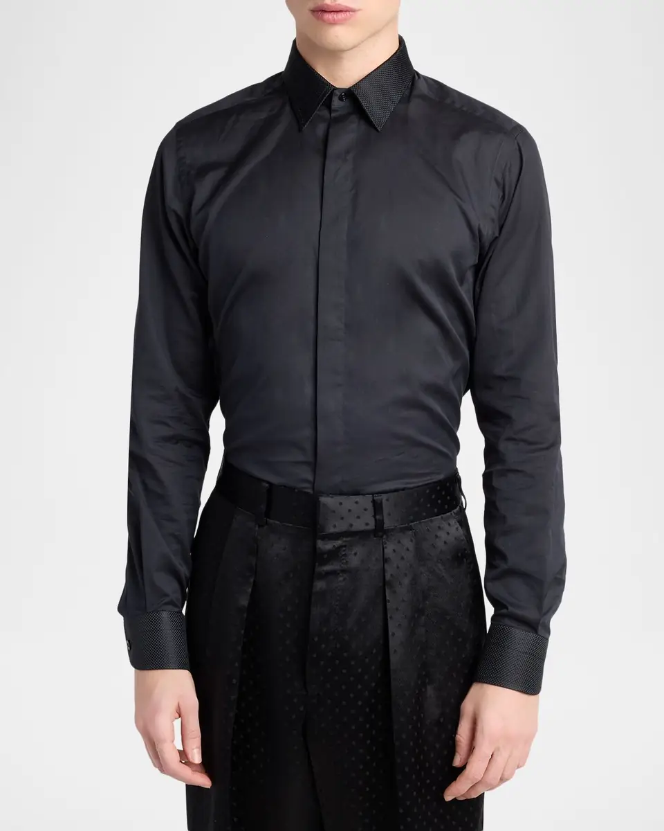 TOM FORD Men's Cotton and Silk Jacquard-Trim Dress Shirt | Thumbnail 8 TOM FORD Men's Cotton and Silk Jacquard-Trim Dress Shirt | Thumbnail 8