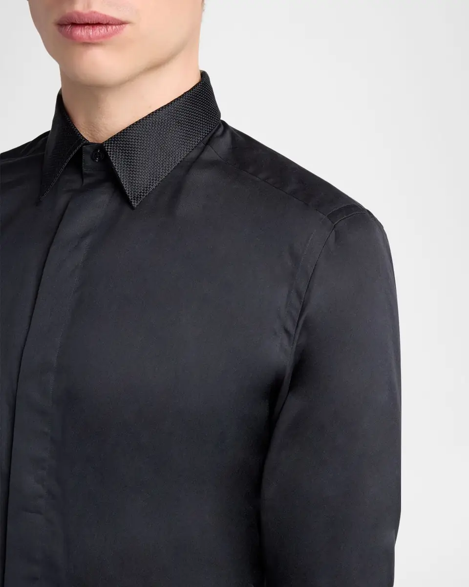 TOM FORD Men's Cotton and Silk Jacquard-Trim Dress Shirt | Thumbnail 9 TOM FORD Men's Cotton and Silk Jacquard-Trim Dress Shirt | Thumbnail 9