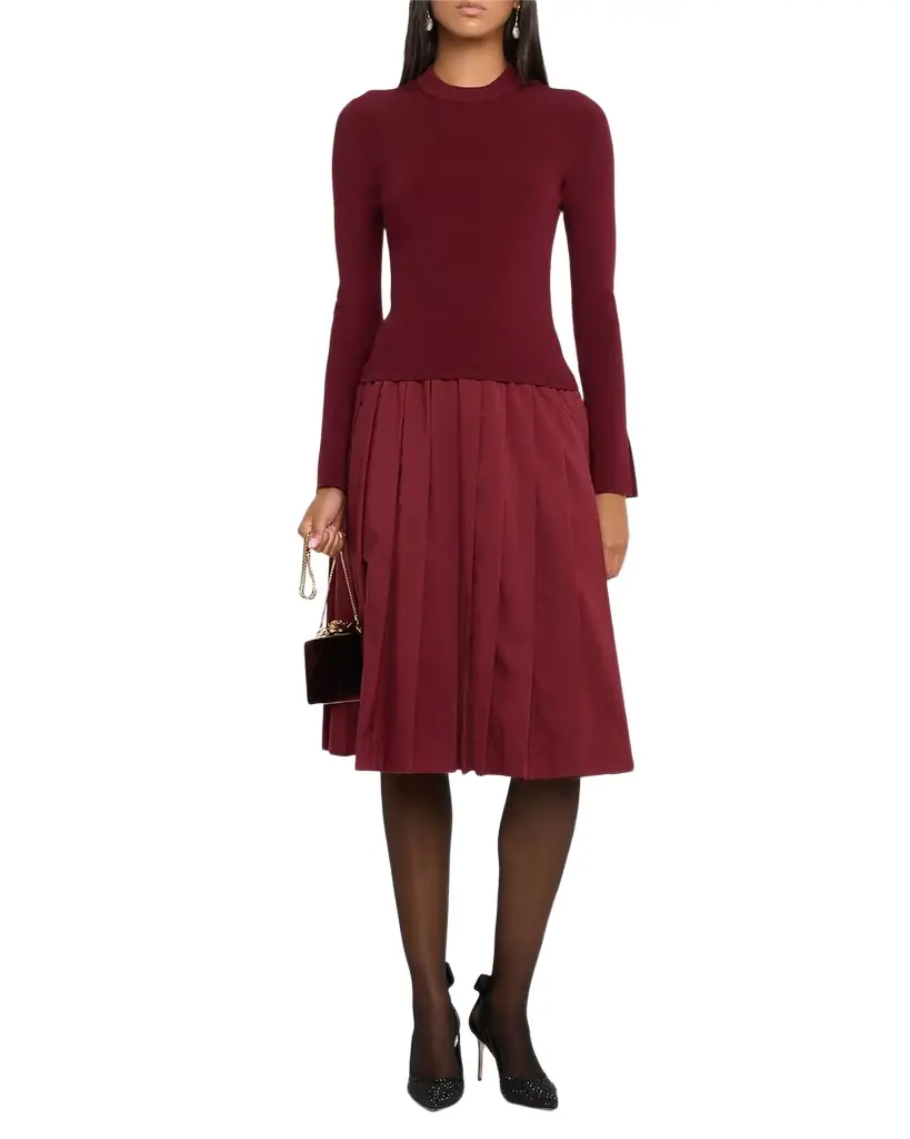 SIMKHAI Kenlie Pleated Mixed Media Midi Dress | Image 1 SIMKHAI Kenlie Pleated Mixed Media Midi Dress | Image 1