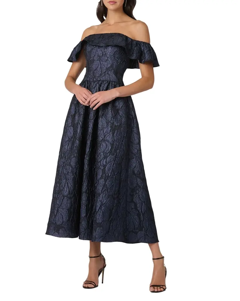 Shoshanna Solana Off-Shoulder Ruffle Jacquard Maxi Dress | Image 1 Shoshanna Solana Off-Shoulder Ruffle Jacquard Maxi Dress | Image 1