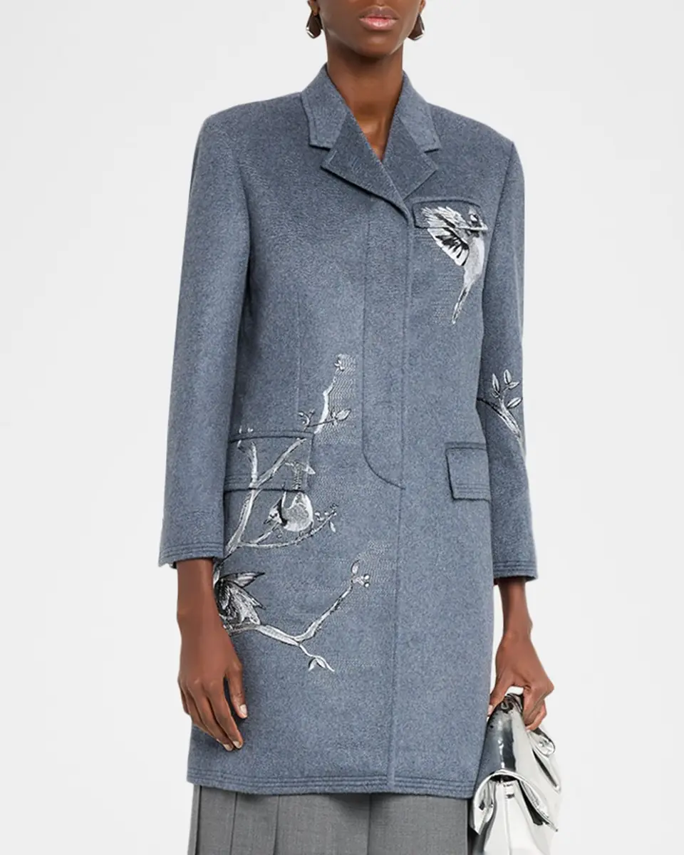 Thom Browne Metallic Embroidered Single-Breasted Cashmere Overcoat | Thumbnail 3 Thom Browne Metallic Embroidered Single-Breasted Cashmere Overcoat | Thumbnail 3