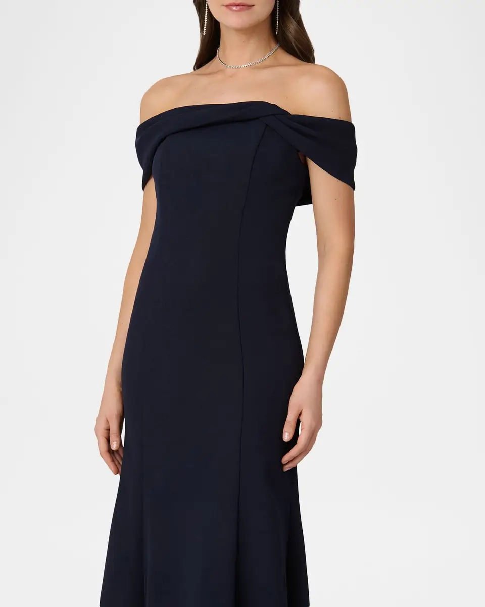 Shoshanna Flores Off-the-Shoulder Crepe Gown | Thumbnail 3