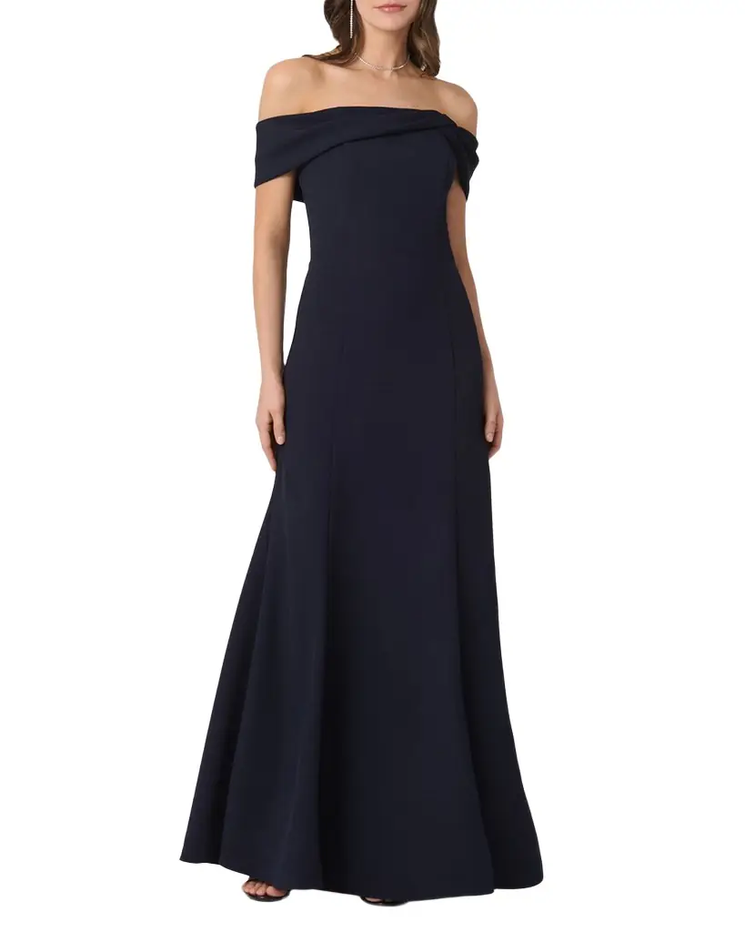 Shoshanna Flores Off-the-Shoulder Crepe Gown