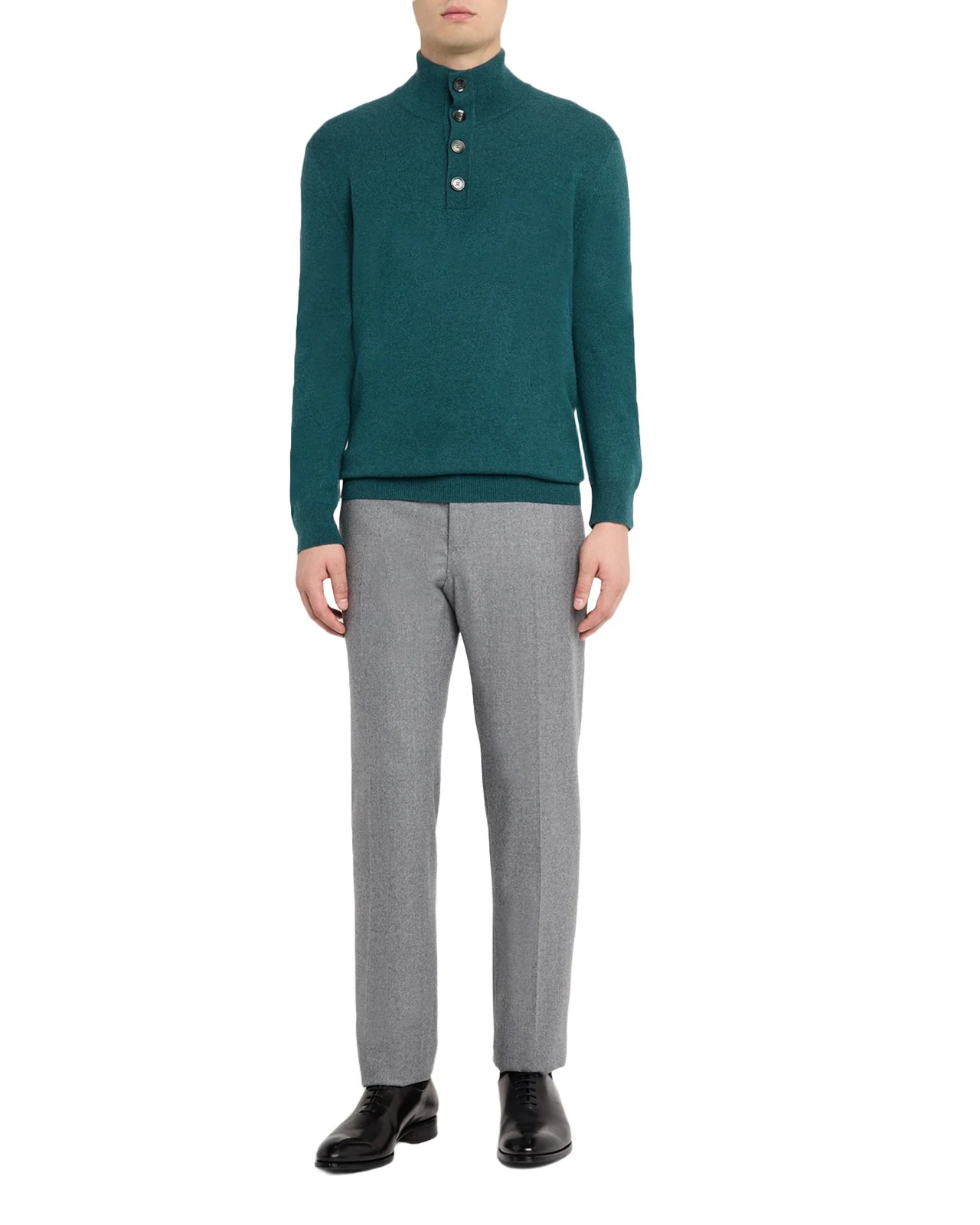 Men's Cashmere Knit Mock Neck Half-Placket Sweater Men's Cashmere Knit Mock Neck Half-Placket Sweater
