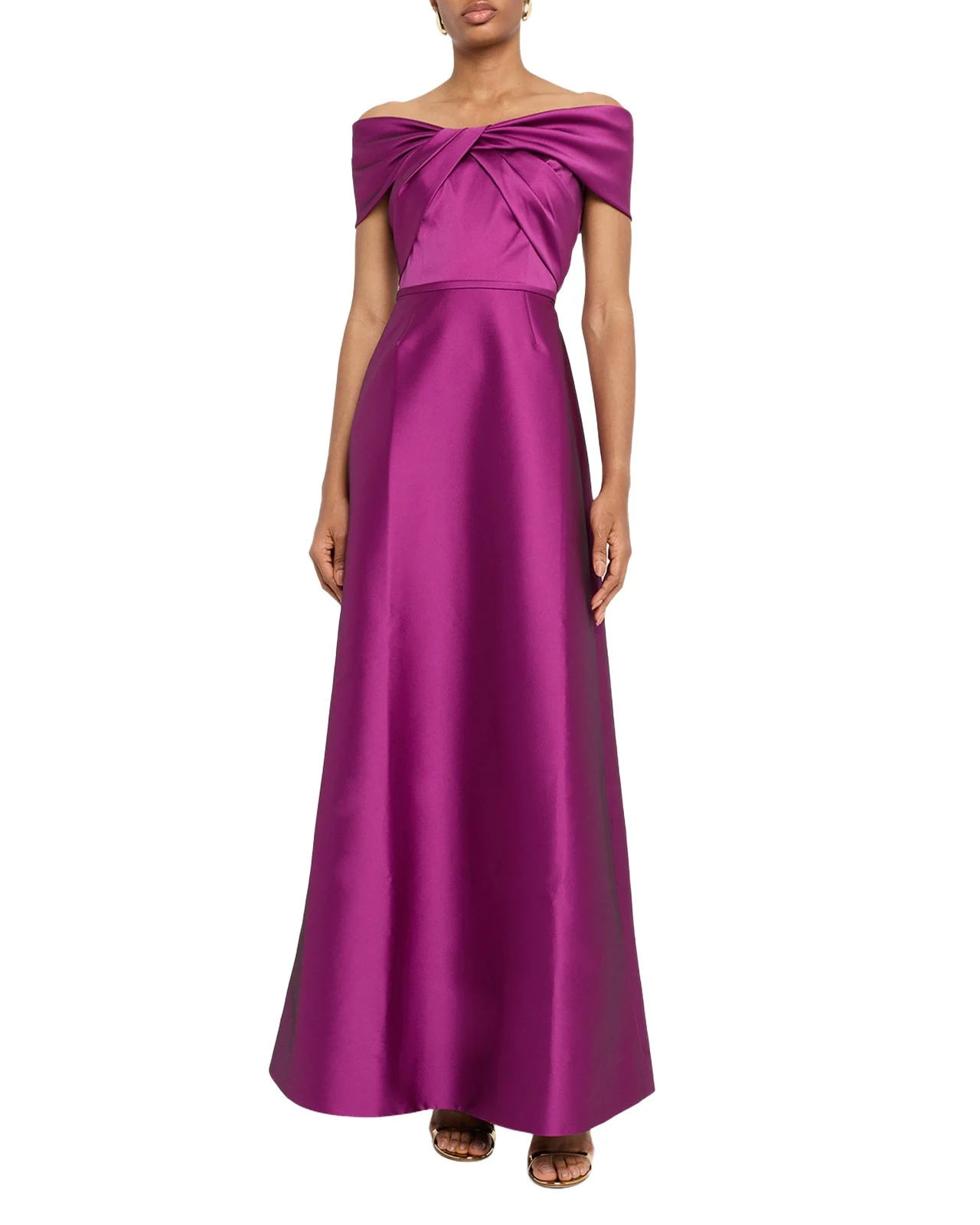 Rickie Freeman for Teri Jon Off-Shoulder Stretch Mikado Gown