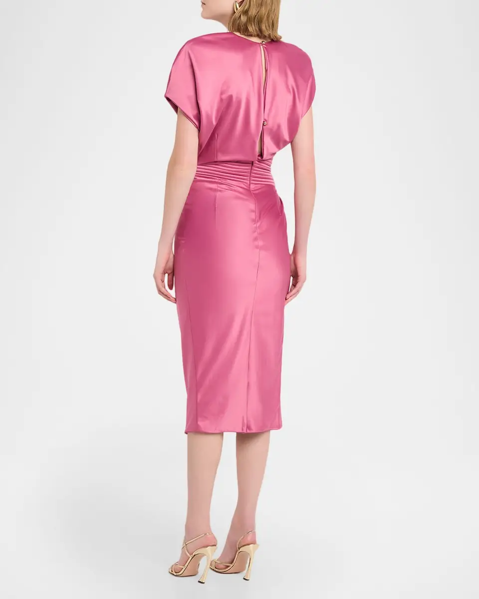 Zhivago Bond Draped Stretch Satin Midi Sheath Dress | Thumbnail 2