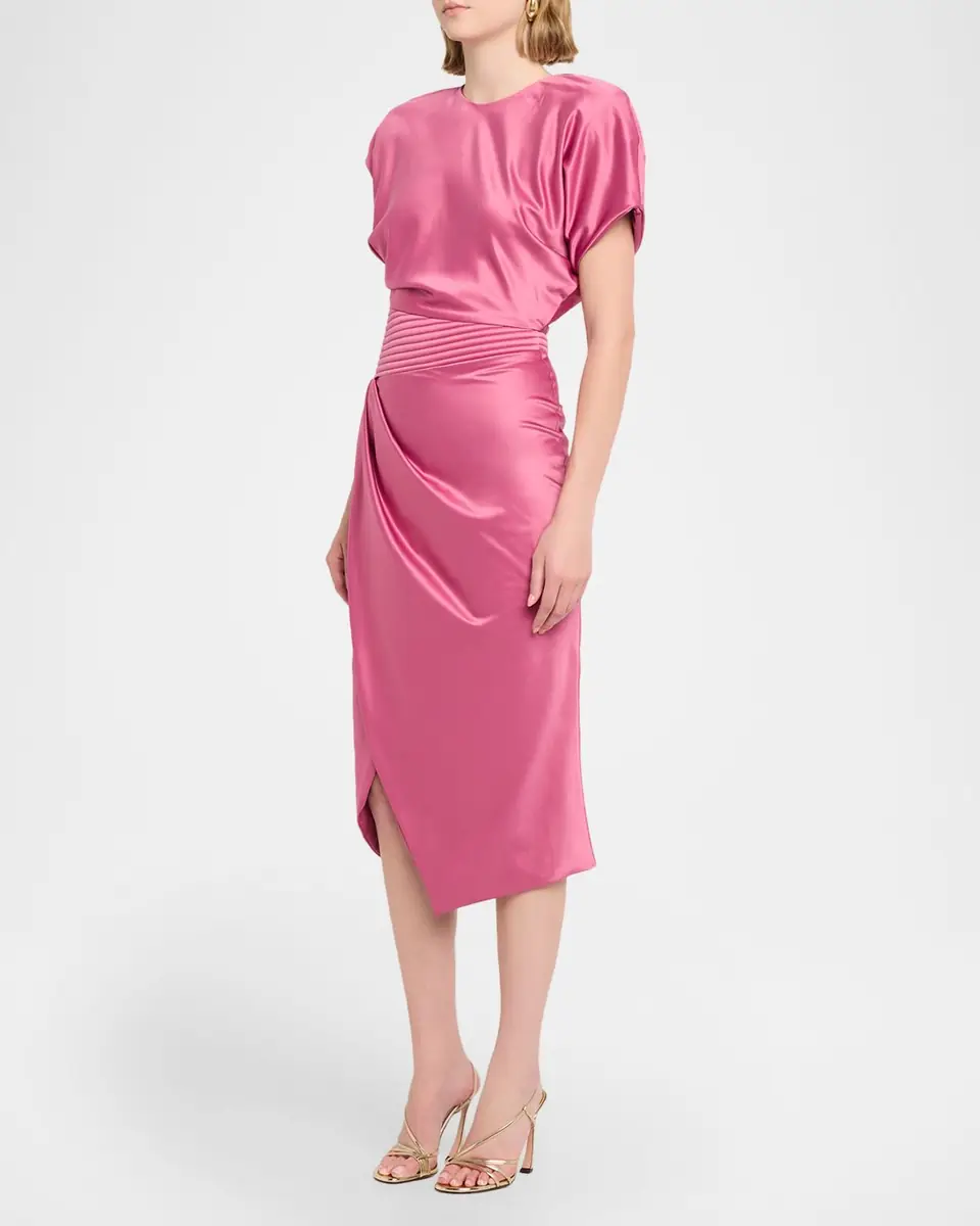 Zhivago Bond Draped Stretch Satin Midi Sheath Dress | Thumbnail 3