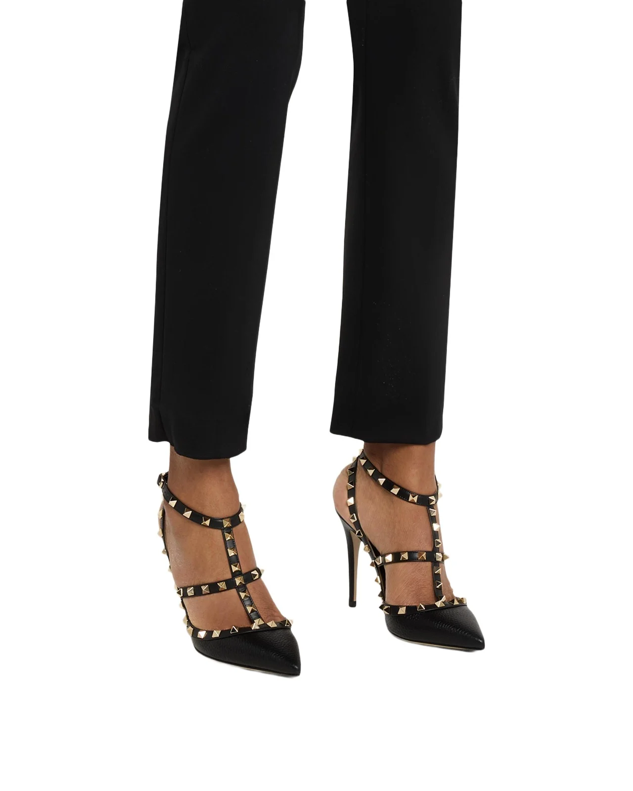 100mm Rockstud Leather Ankle-Strap Pumps