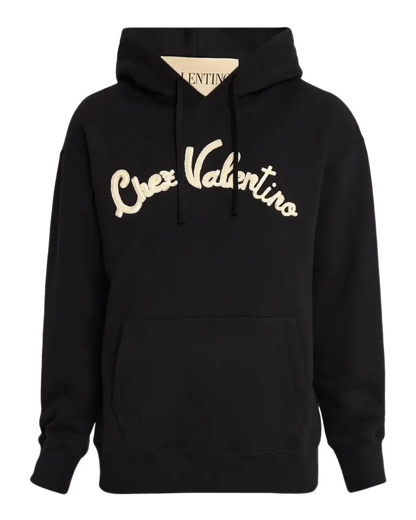 Valentino Garavani Men 's Jersey Sequin Logo Cotton Hoodie | Image 1 Valentino Garavani Men 's Jersey Sequin Logo Cotton Hoodie | Image 1