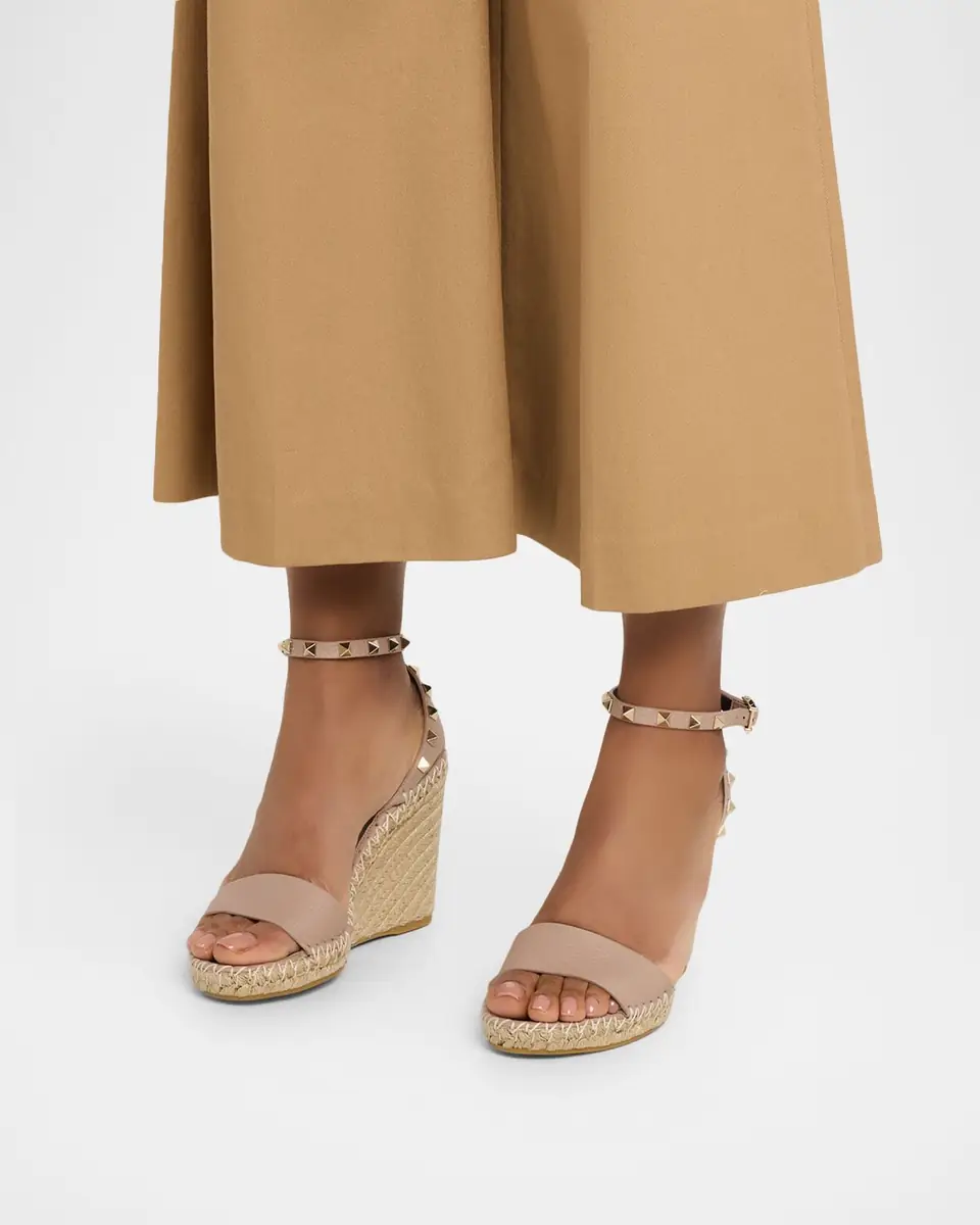 Valentino Garavani 105mm Rockstud Leather Wedge Espadrille Sandals | Thumbnail 2