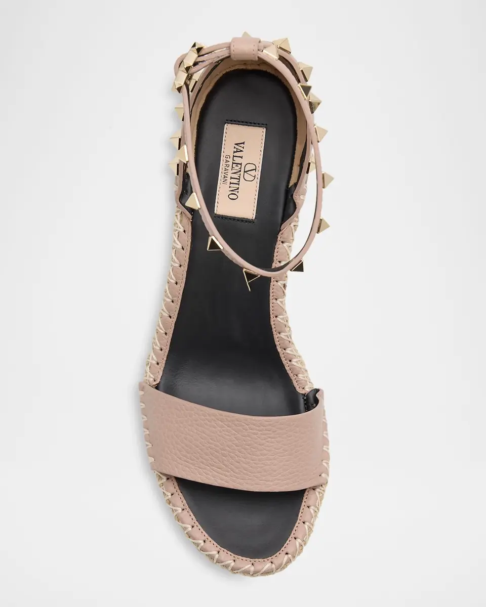 Valentino Garavani 105mm Rockstud Leather Wedge Espadrille Sandals | Thumbnail 6