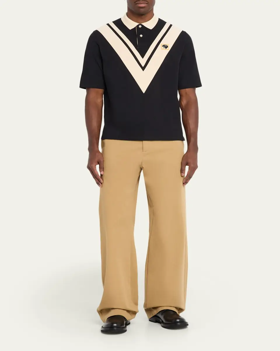 Valentino Garavani Men's Inlaid V Cotton Polo Shirt with Panther Patch | Thumbnail 2 Valentino Garavani Men's Inlaid V Cotton Polo Shirt with Panther Patch | Thumbnail 2
