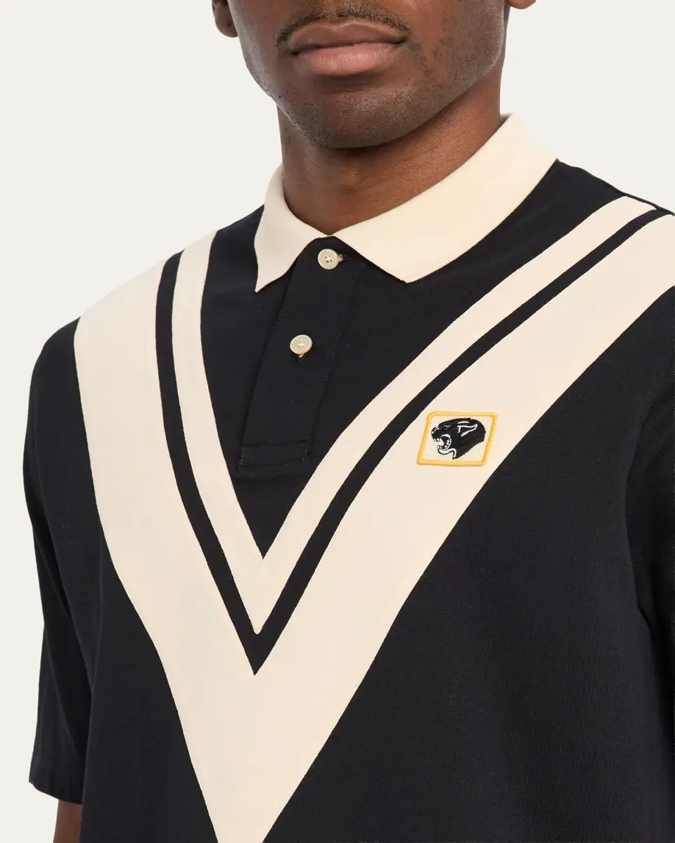 Valentino Garavani Men's Inlaid V Cotton Polo Shirt with Panther Patch | Thumbnail 5 Valentino Garavani Men's Inlaid V Cotton Polo Shirt with Panther Patch | Thumbnail 5