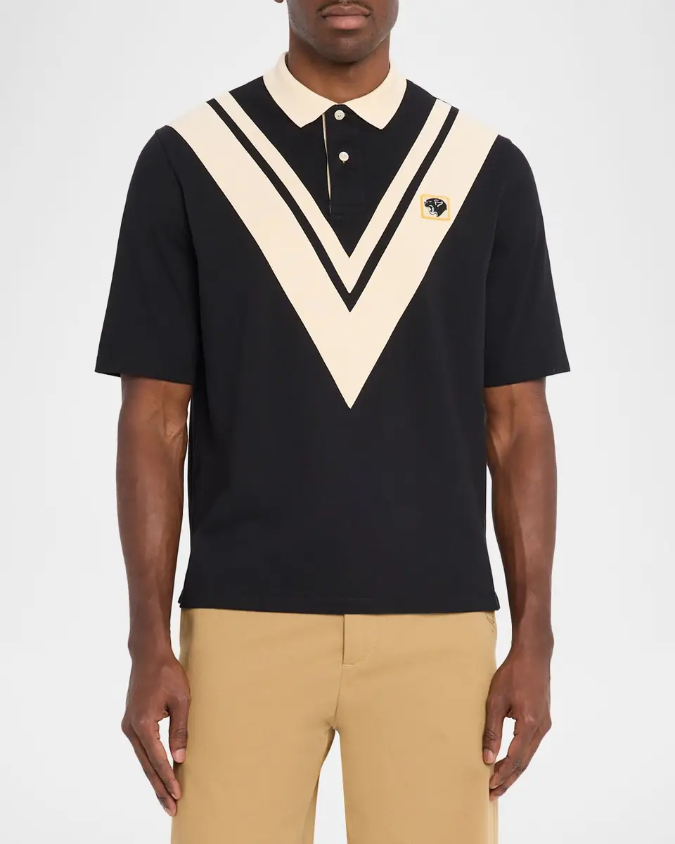 Valentino Garavani Men's Inlaid V Cotton Polo Shirt with Panther Patch | Thumbnail 8 Valentino Garavani Men's Inlaid V Cotton Polo Shirt with Panther Patch | Thumbnail 8