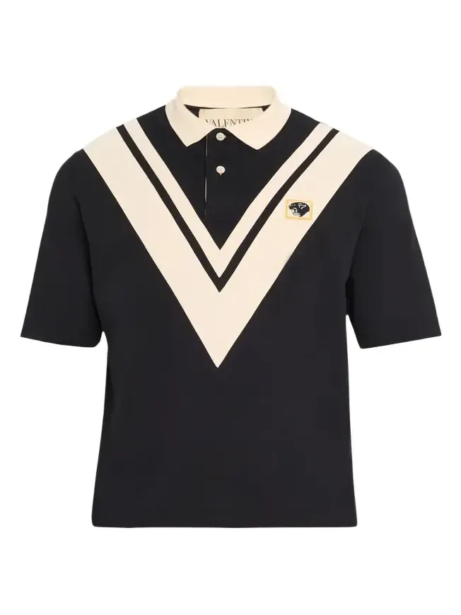 Valentino Garavani Men's Inlaid V Cotton Polo Shirt with Panther Patch