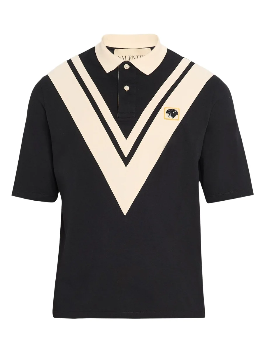 Men's Inlaid V Cotton Polo Shirt with Panther Patch Men's Inlaid V Cotton Polo Shirt with Panther Patch