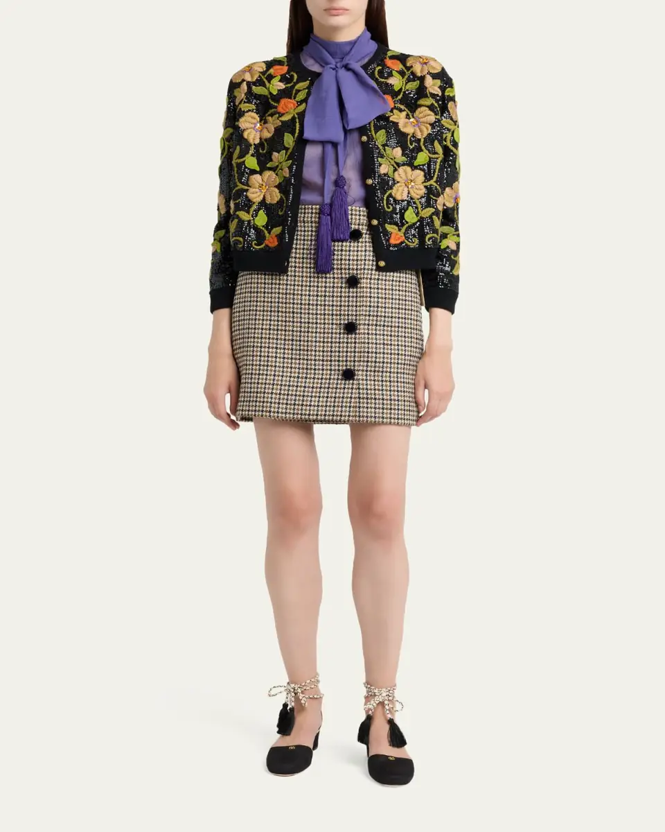 Valentino Garavani Sequined Floral Embroidered Crewneck Cardigan | Thumbnail 2 Valentino Garavani Sequined Floral Embroidered Crewneck Cardigan | Thumbnail 2