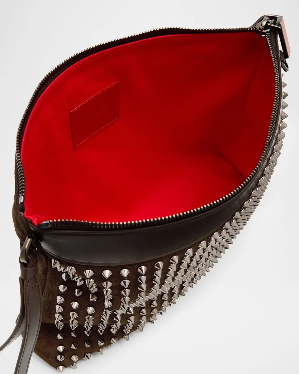 Christian Louboutin Men's Funky Crosta Spikes Suede Wristlet/Shoulder Bag | Thumbnail 3