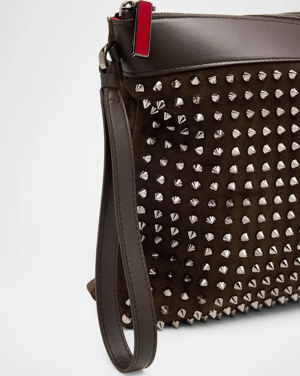 Christian Louboutin Men's Funky Crosta Spikes Suede Wristlet/Shoulder Bag | Thumbnail 4