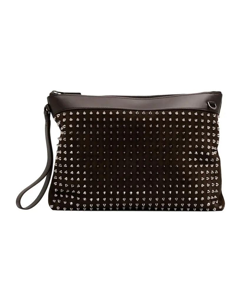 Christian Louboutin Men's Funky Crosta Spikes Suede Wristlet/Shoulder Bag | Image 1 Christian Louboutin Men's Funky Crosta Spikes Suede Wristlet/Shoulder Bag | Image 1