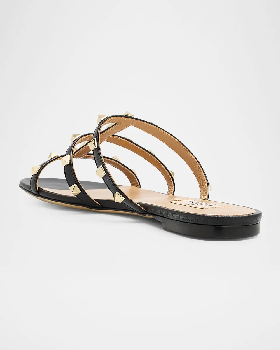 Valentino Garavani Rockstud Caged Leather Flat Slide Sandals | Thumbnail 4 Valentino Garavani Rockstud Caged Leather Flat Slide Sandals | Thumbnail 4