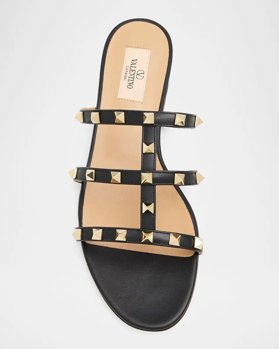 Valentino Garavani Rockstud Caged Leather Flat Slide Sandals | Thumbnail 6 Valentino Garavani Rockstud Caged Leather Flat Slide Sandals | Thumbnail 6