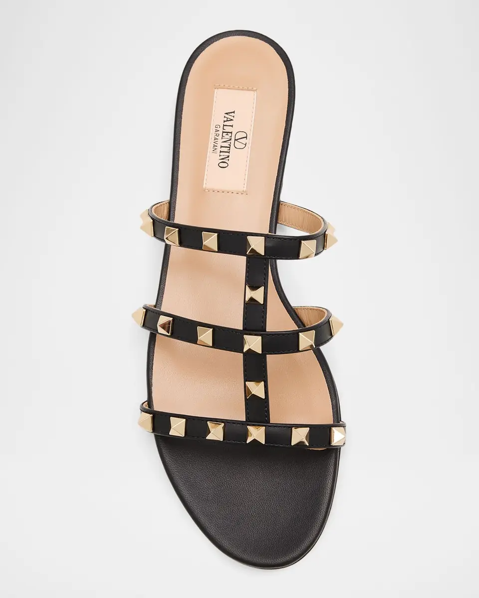 Valentino Garavani Rockstud Caged Leather Flat Slide Sandals | Thumbnail 9 Valentino Garavani Rockstud Caged Leather Flat Slide Sandals | Thumbnail 9