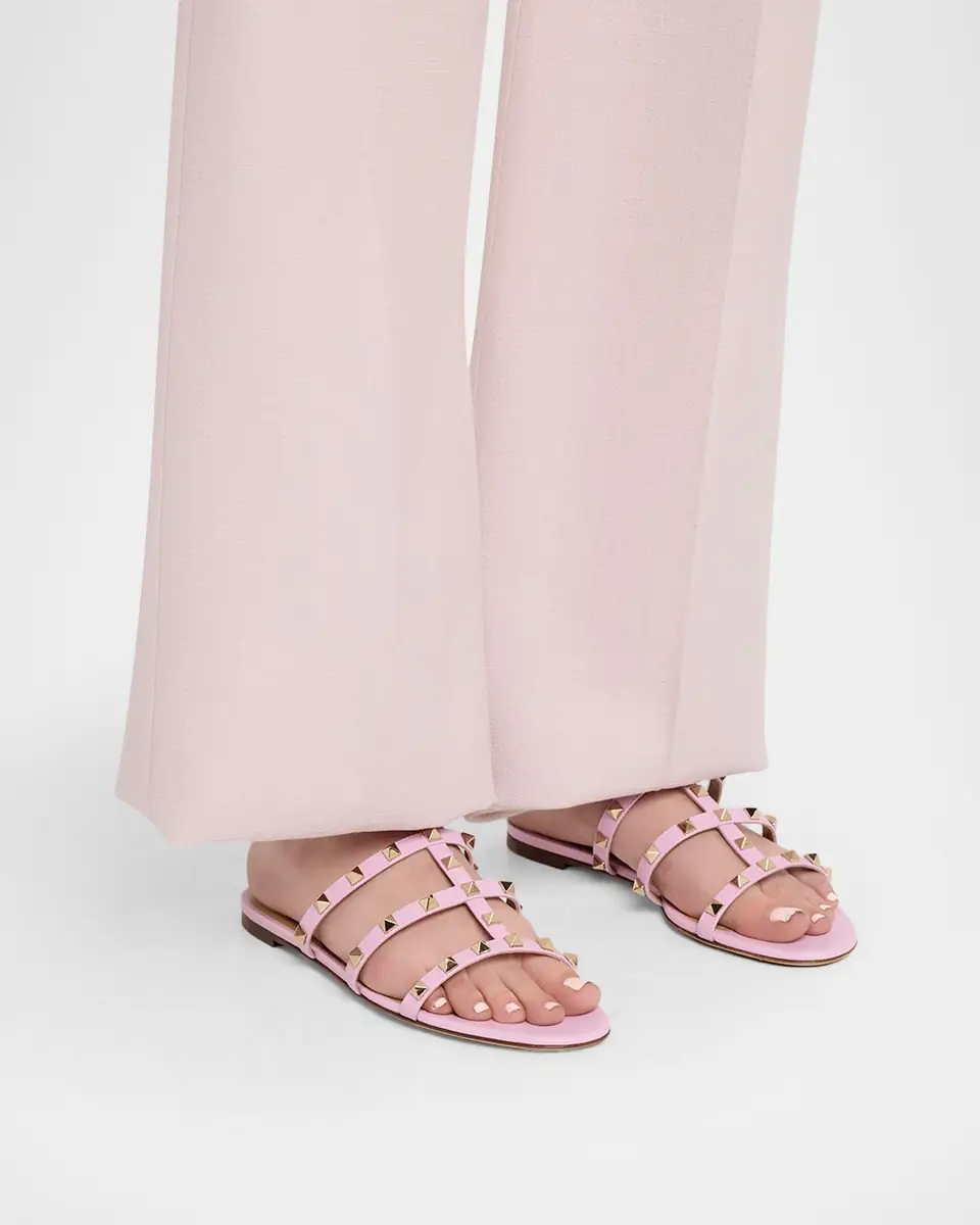 Valentino Garavani Rockstud Caged Leather Flat Slide Sandals | Thumbnail 10 Valentino Garavani Rockstud Caged Leather Flat Slide Sandals | Thumbnail 10