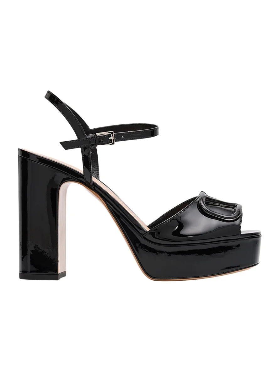 115mm VLogo Signature Patent Leather Platform Sandals