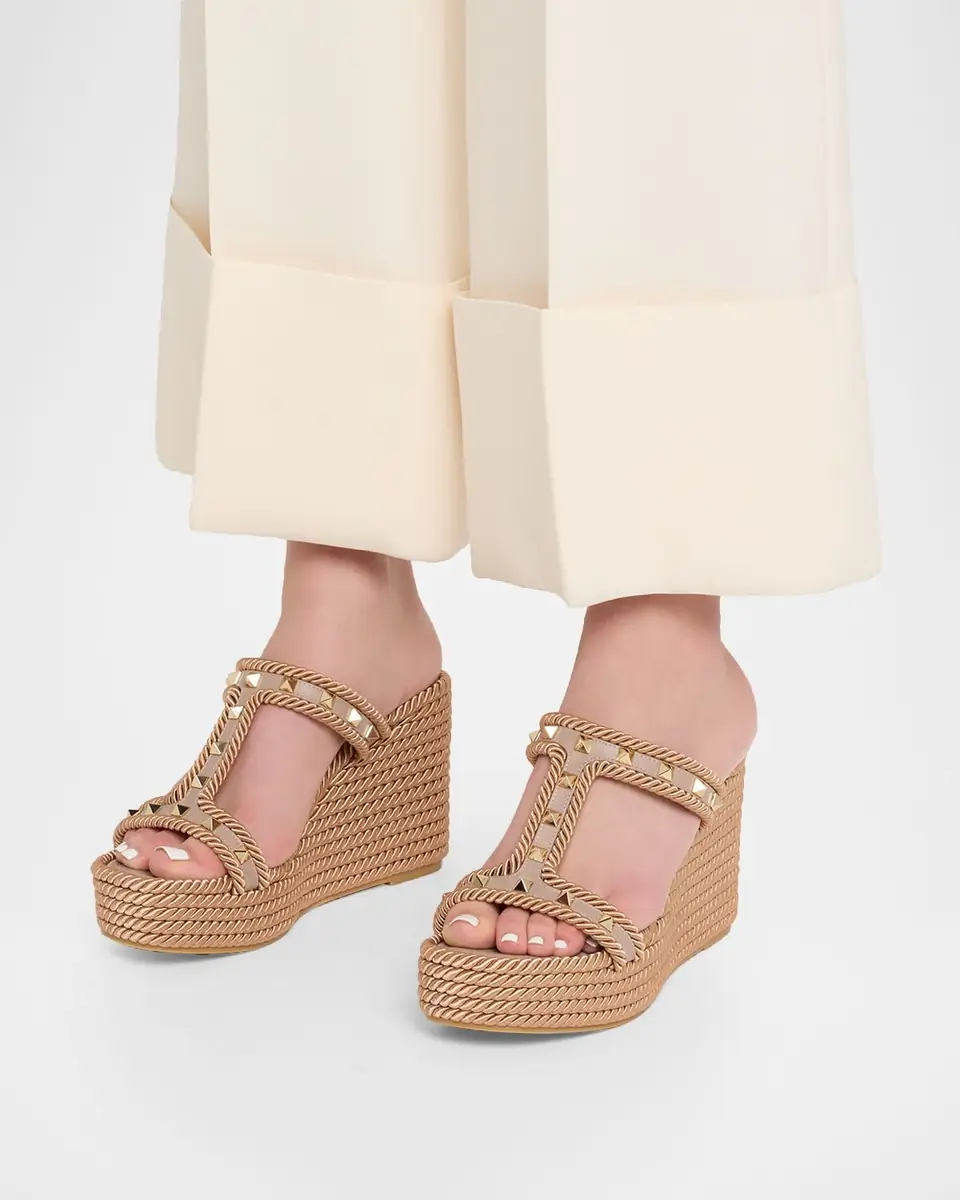 Valentino Garavani 90mm Rockstud Torchon T-Strap Espadrille Sandals | Thumbnail 2 Valentino Garavani 90mm Rockstud Torchon T-Strap Espadrille Sandals | Thumbnail 2