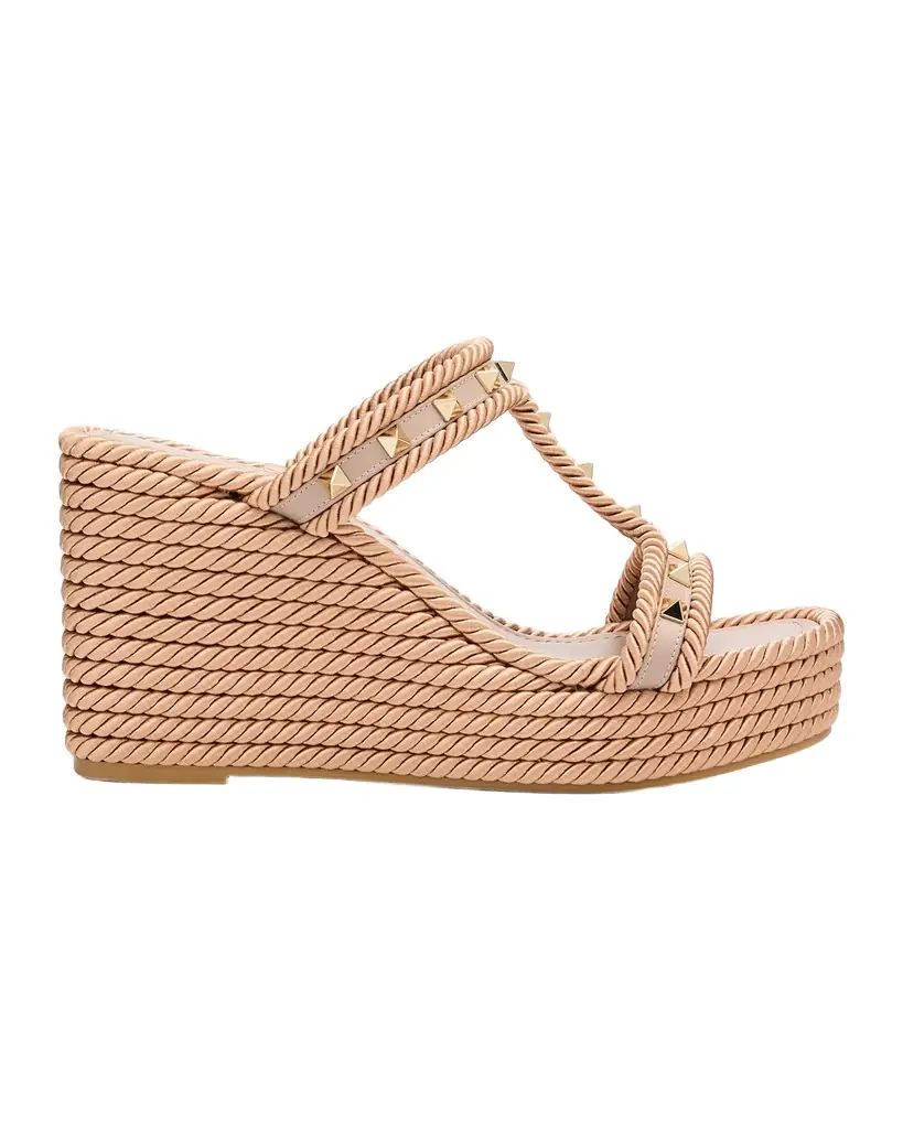Valentino Garavani 90mm Rockstud Torchon T-Strap Espadrille Sandals | Image 1 Valentino Garavani 90mm Rockstud Torchon T-Strap Espadrille Sandals | Image 1