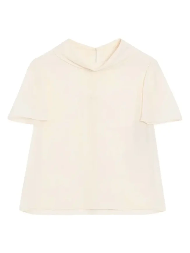 Mock-Neck Short-Sleeve Silk Top