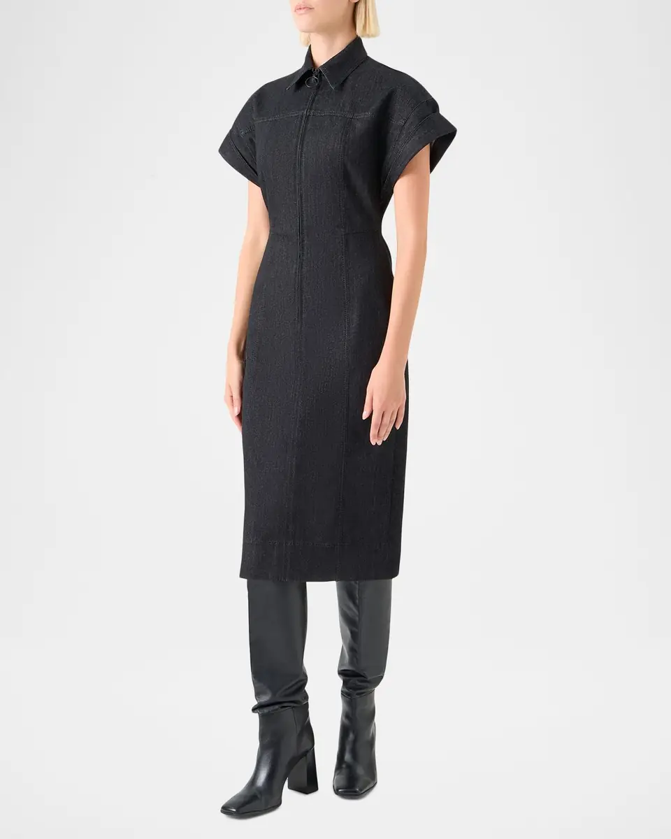 Akris punto Denim Midi Dress with Polo Collar | Thumbnail 3