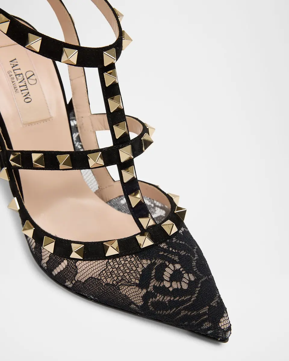 Valentino Garavani 100mm Rockstud Lace Ankle-Strap Pumps | Thumbnail 2