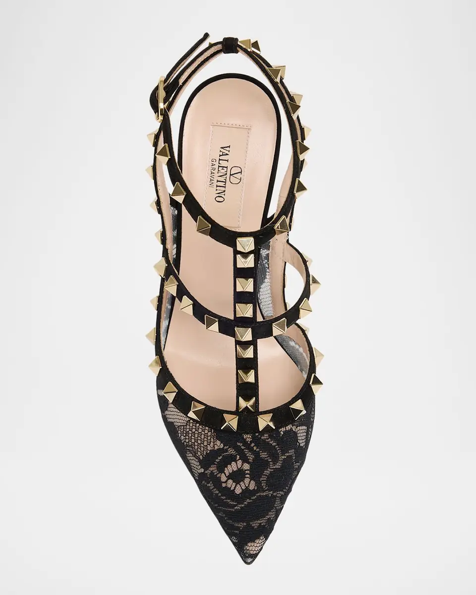 Valentino Garavani 100mm Rockstud Lace Ankle-Strap Pumps | Thumbnail 3
