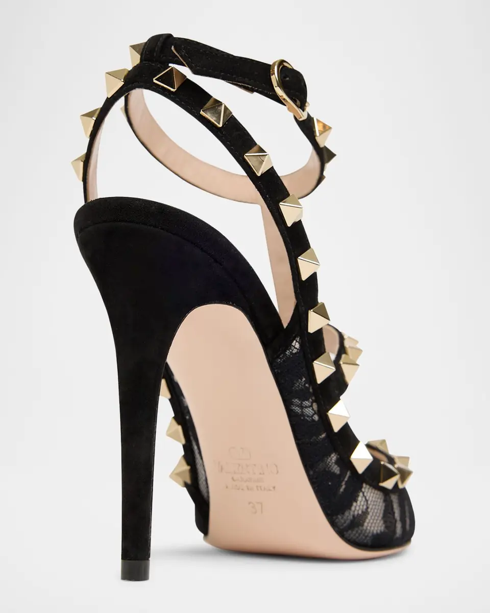 Valentino Garavani 100mm Rockstud Lace Ankle-Strap Pumps | Thumbnail 4