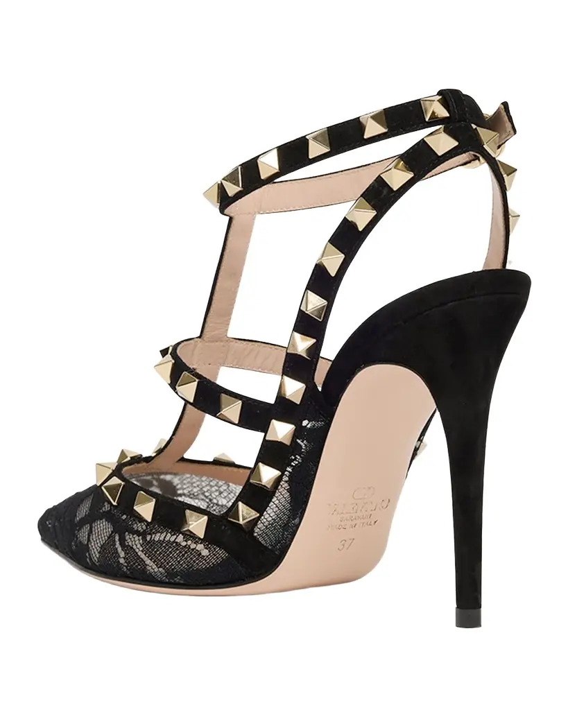 100mm Rockstud Lace Ankle-Strap Pumps 100mm Rockstud Lace Ankle-Strap Pumps