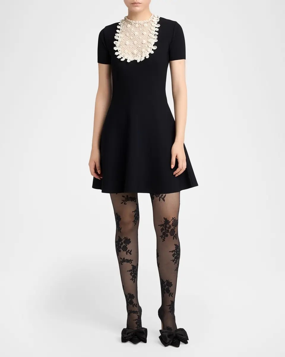 Valentino Garavani Lace Bib Short-Sleeve Mini Swing Dress | Thumbnail 2 Valentino Garavani Lace Bib Short-Sleeve Mini Swing Dress | Thumbnail 2