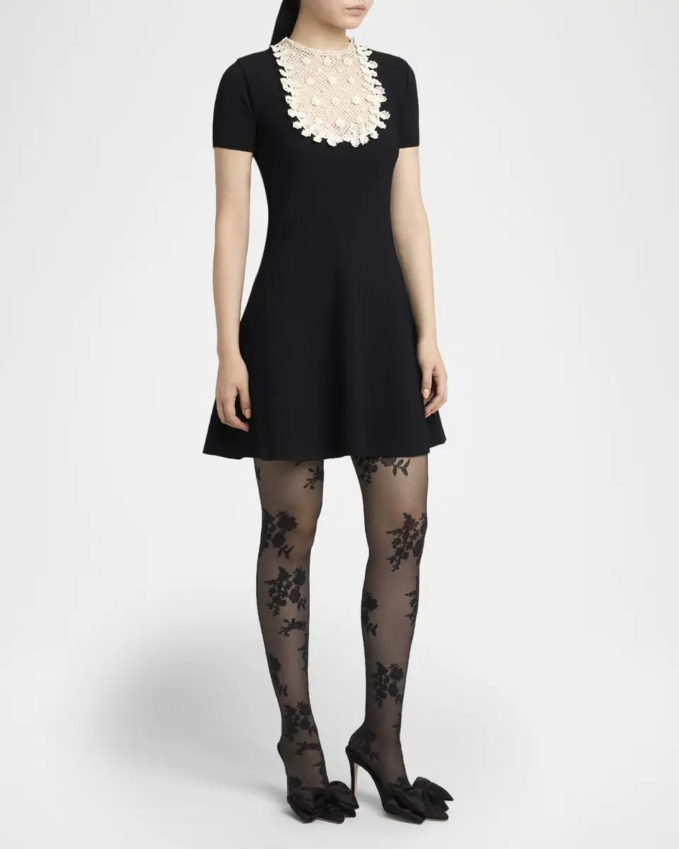 Valentino Garavani Lace Bib Short-Sleeve Mini Swing Dress | Thumbnail 4 Valentino Garavani Lace Bib Short-Sleeve Mini Swing Dress | Thumbnail 4