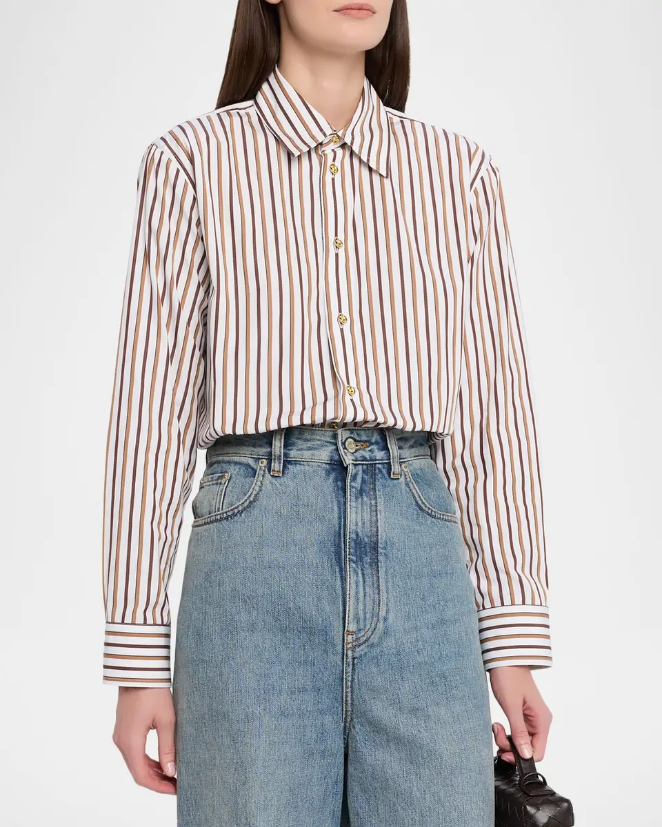 Bottega Veneta Knot-Button Striped Cotton Button-Down Shirt | Thumbnail 4 Bottega Veneta Knot-Button Striped Cotton Button-Down Shirt | Thumbnail 4