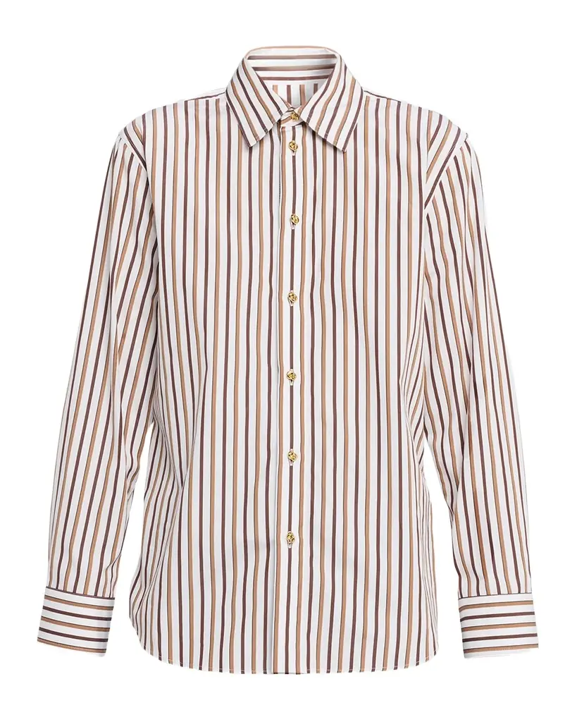 Knot-Button Striped Cotton Button-Down Shirt Knot-Button Striped Cotton Button-Down Shirt
