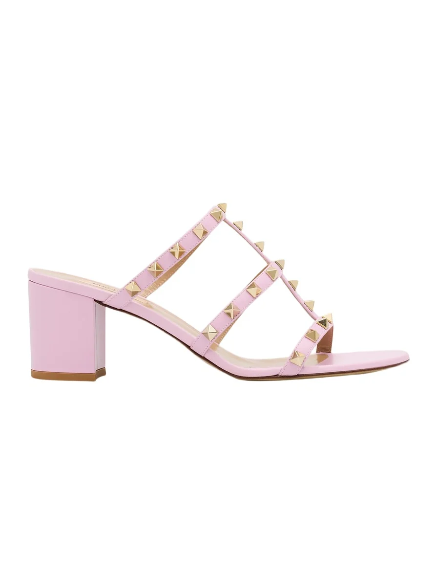 60mm Rockstud Caged Block-Heel Slide Sandals 60mm Rockstud Caged Block-Heel Slide Sandals