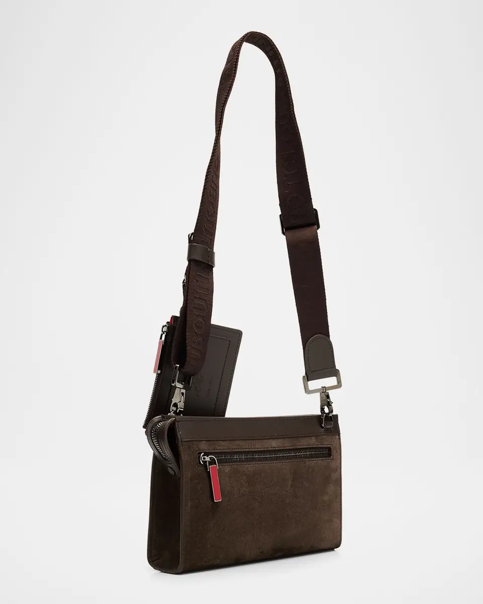 Christian Louboutin Men's Funky Grained Leather and Spikes Crossbody Bag with Pouch | Thumbnail 2