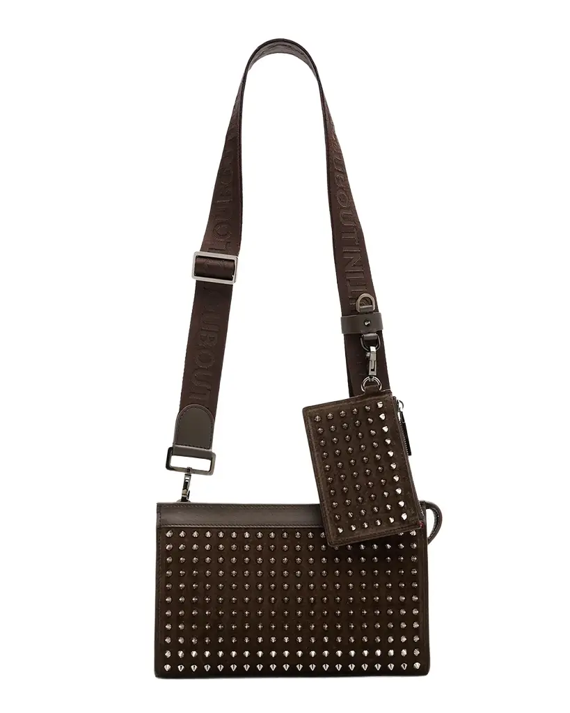 Christian Louboutin Men's Funky Grained Leather and Spikes Crossbody Bag with Pouch | Image 1 Christian Louboutin Men's Funky Grained Leather and Spikes Crossbody Bag with Pouch | Image 1